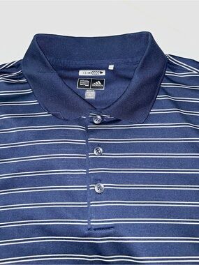 Adidas Men's Navy Striped Climacool Polo Shirt